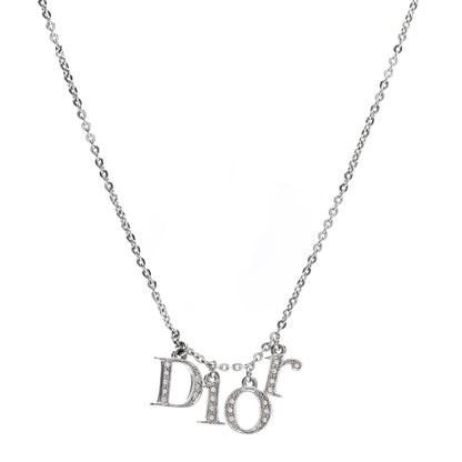 Christian Dior Crystal Metal Logo Necklace Silver 1 of 5