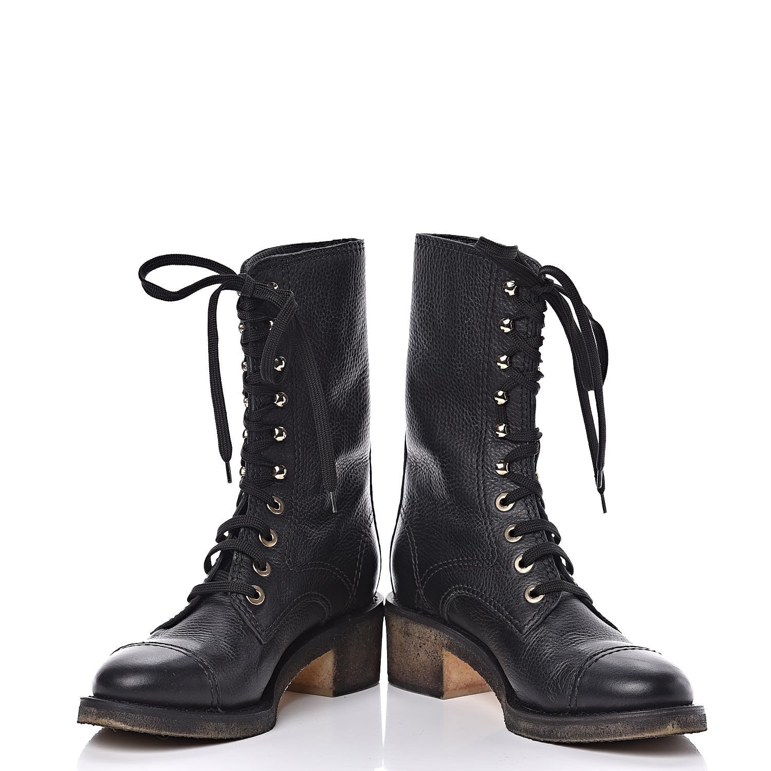 Chanel Calfskin CC Combat Boots 38.5 Black 5 of 14