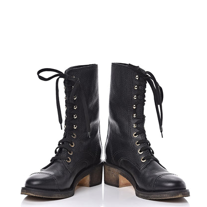 Chanel Calfskin CC Combat Boots 38.5 Black 5 of 14