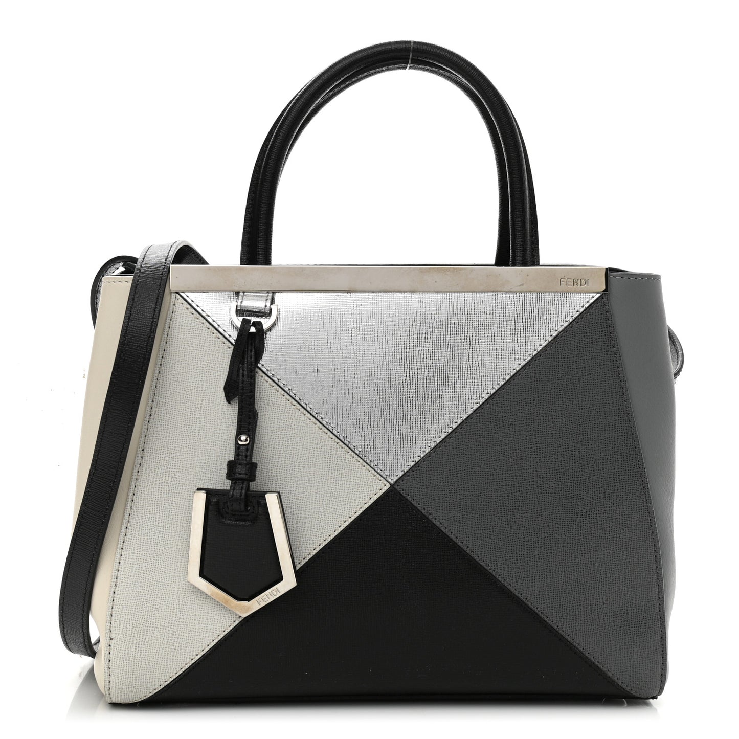 Vitello Elite Calfskin Colorblock Petite 2Jours Tote Black Multicolor White Argento