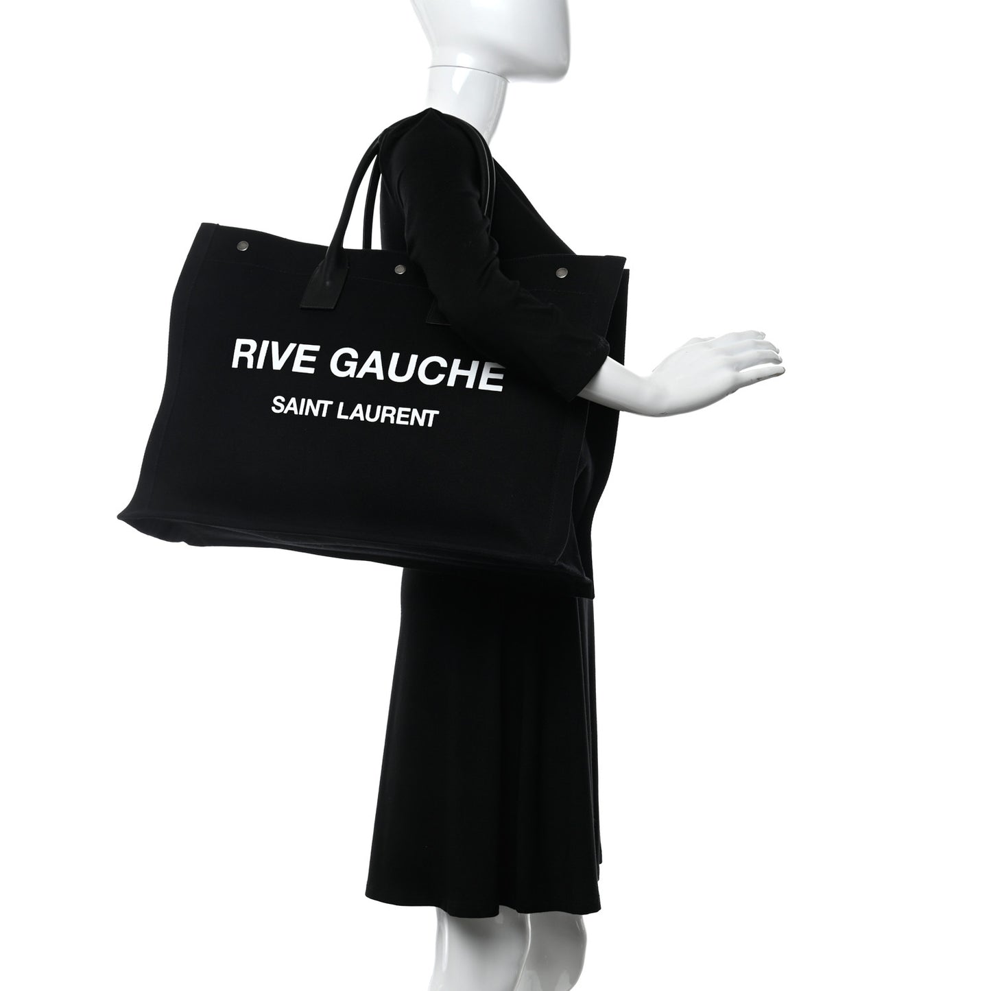 Linen Calfskin Rive Gauche Tote Black
