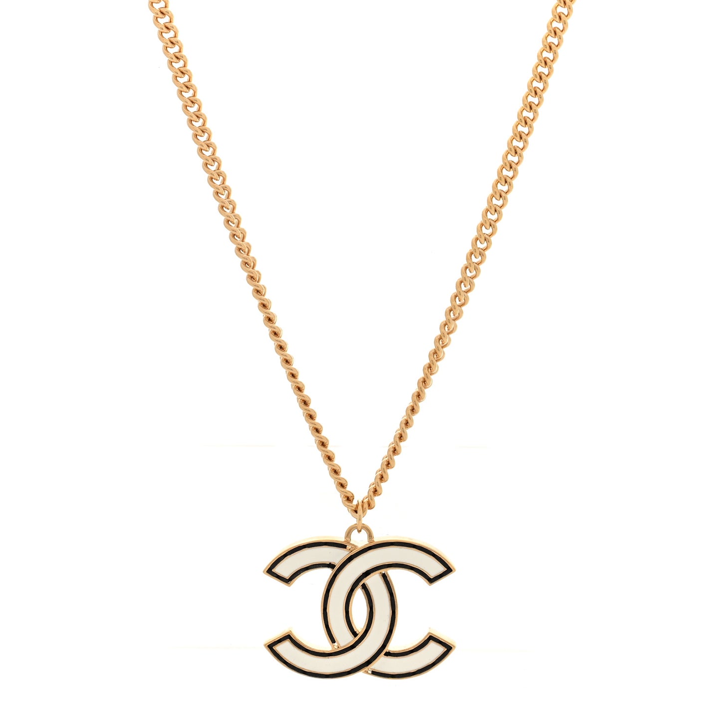 Metal Enamel CC Chain Necklace Gold White Black