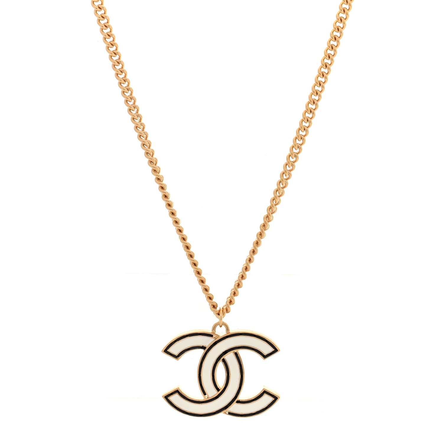Chanel Metal Enamel CC Chain Necklace Gold White Black 1 of 5