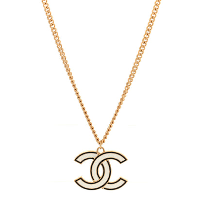 Chanel Metal Enamel CC Chain Necklace Gold White Black 1 of 5