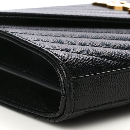 Saint Laurent Grain De Poudre Matelasse Chevron Medium Monogram Chain Wallet Black 8 of 9