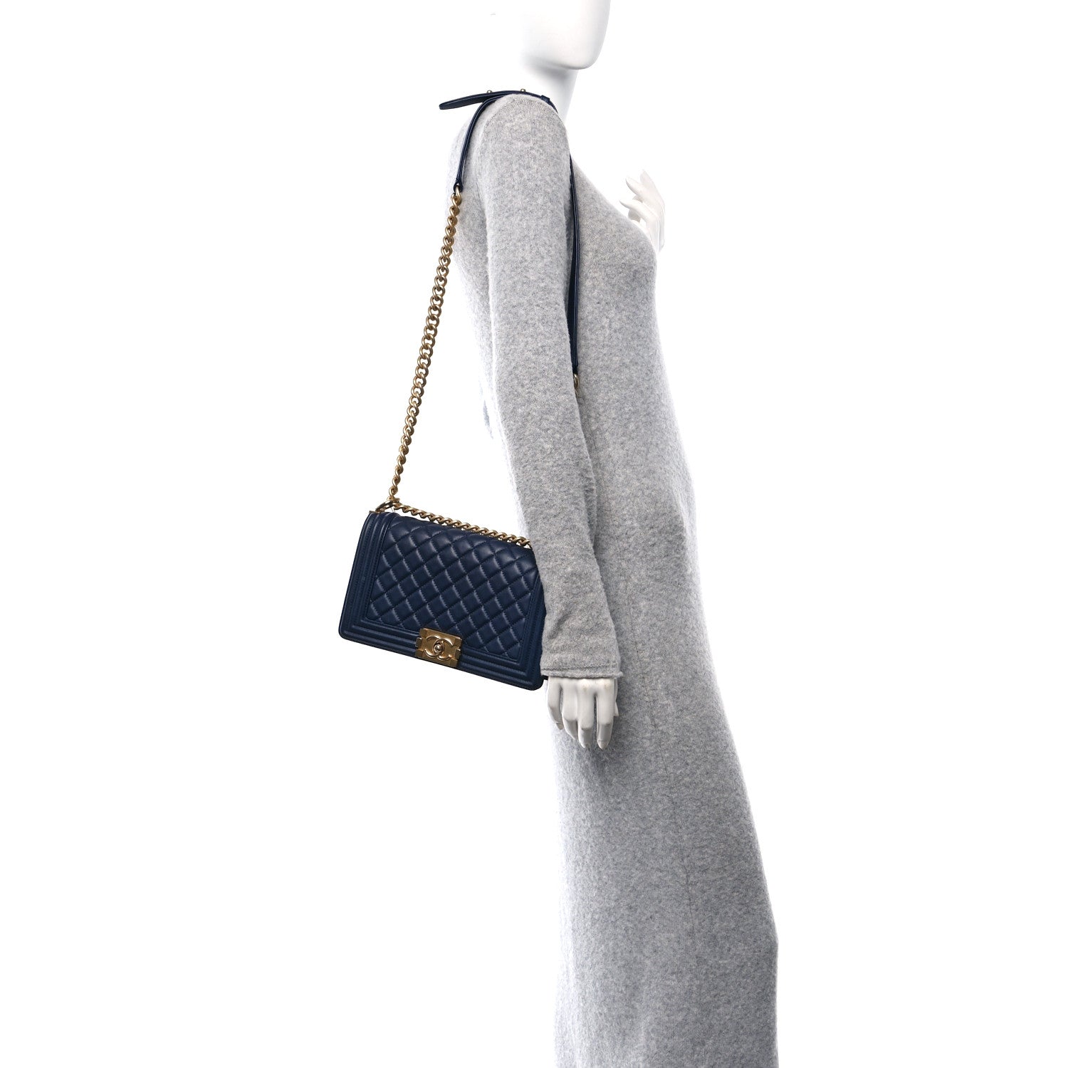 Chanel Lambskin Quilted Medium Boy Flap Dark Blue 2 of 15
