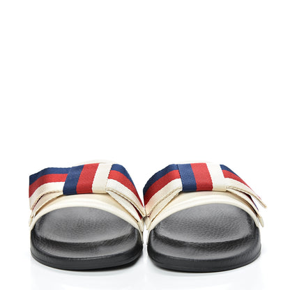 Gucci Satin Web Sylvie Bow Slide Sandals 38 White 2 of 7