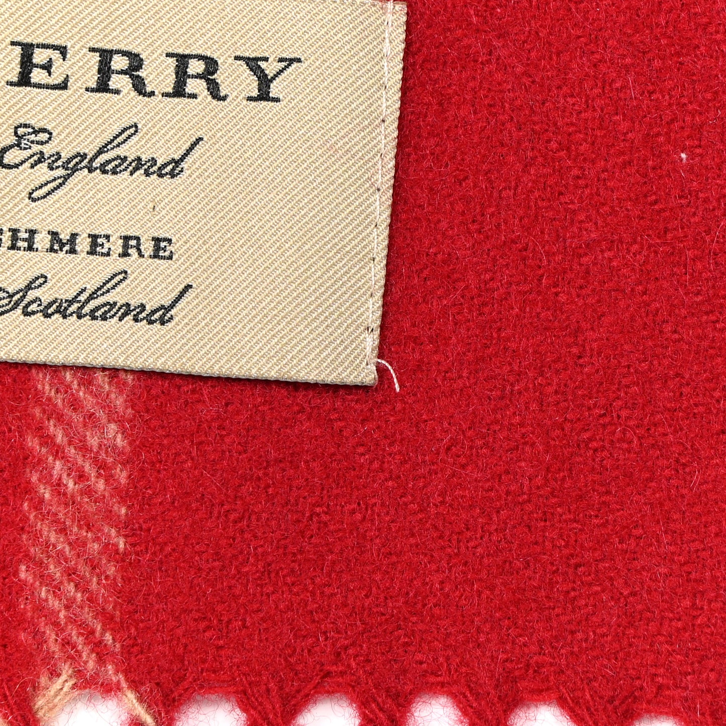 Wool Cashmere Check Fringe Scarf Claret
