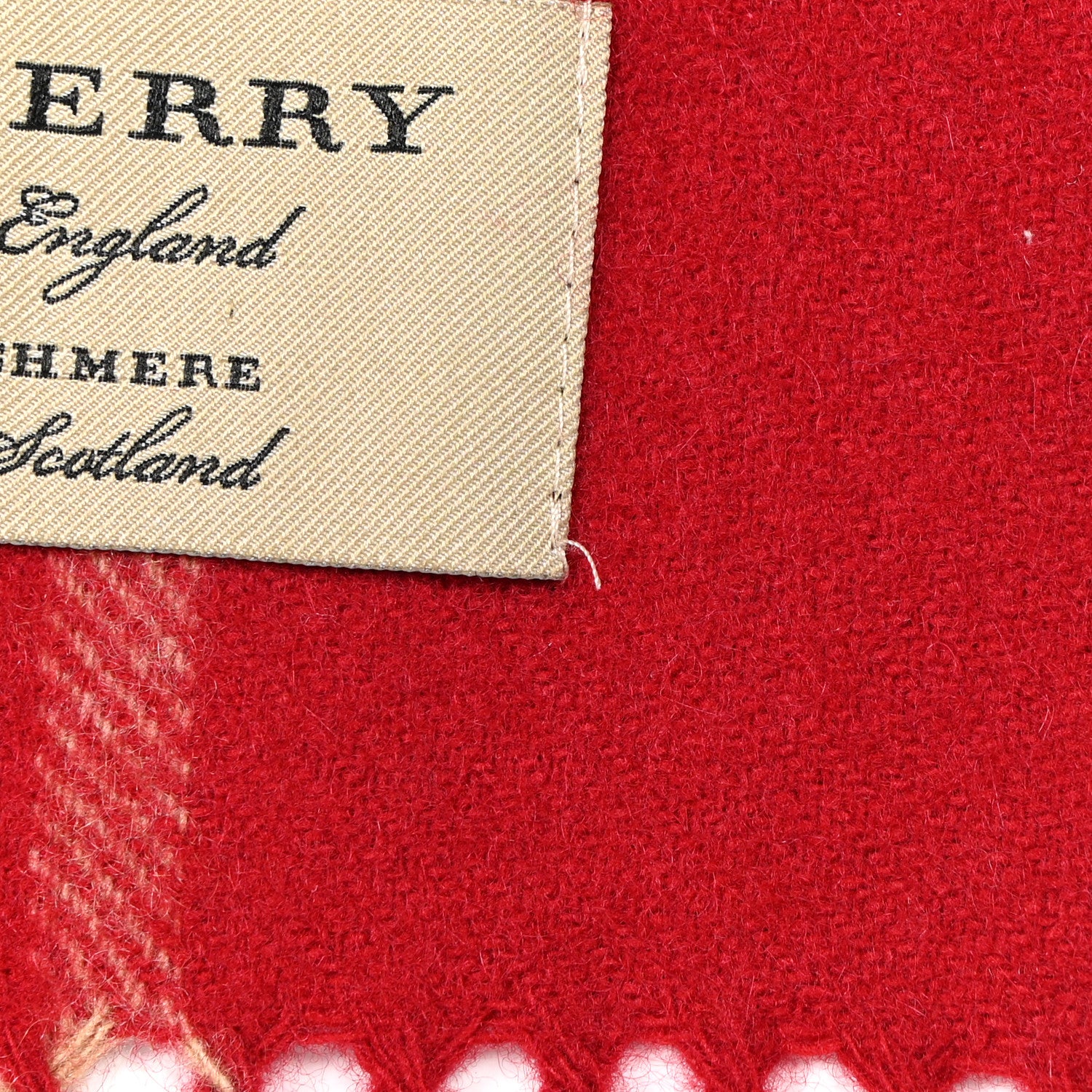 Burberry Wool Cashmere Check Fringe Scarf Claret 5 of 6