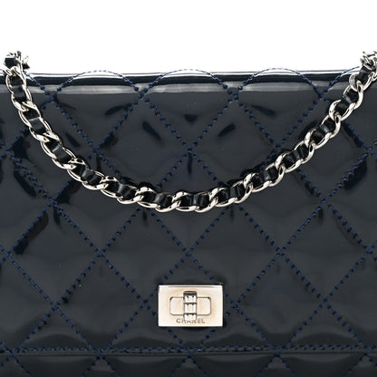 Chanel Patent Calfskin Quilted Reissue Wallet On Chain WOC Dark Navy Blue 10 of 13