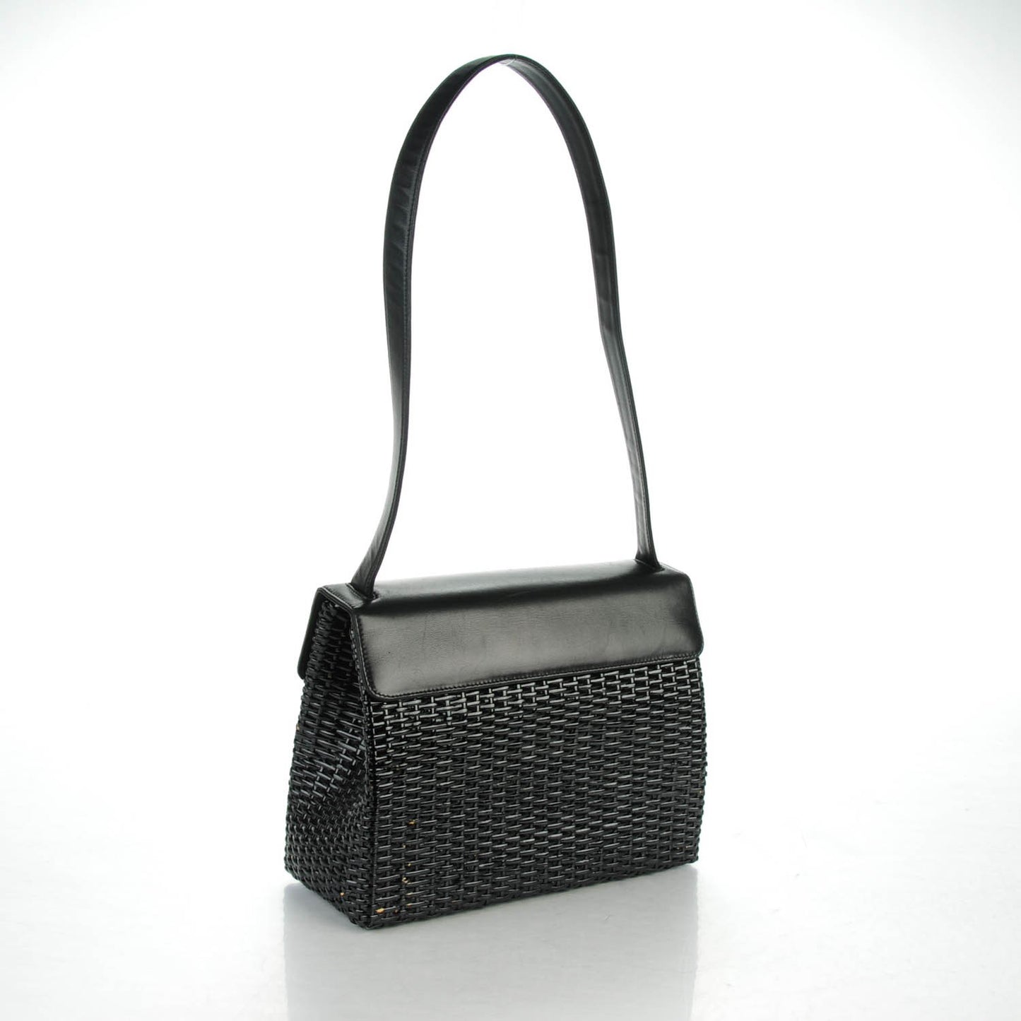 Lambskin Straw Basket Shoulder Bag Black