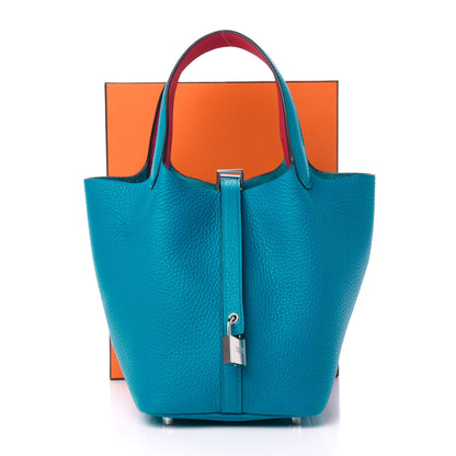 Hermes Taurillon Clemence Swift Eclat Picotin Lock 18 PM Bleu Frida Rose Mexico 11 of 11