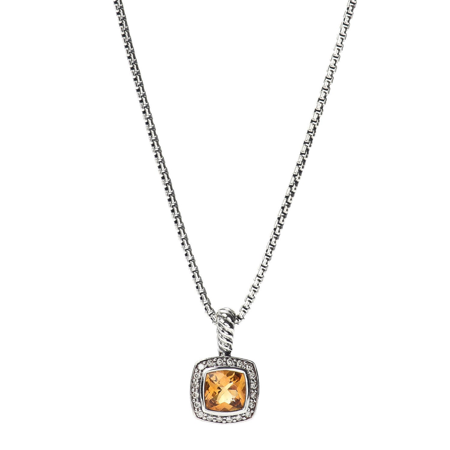 Sterling Silver Diamond Citrine 7mm Petite Albion Pendant Necklace