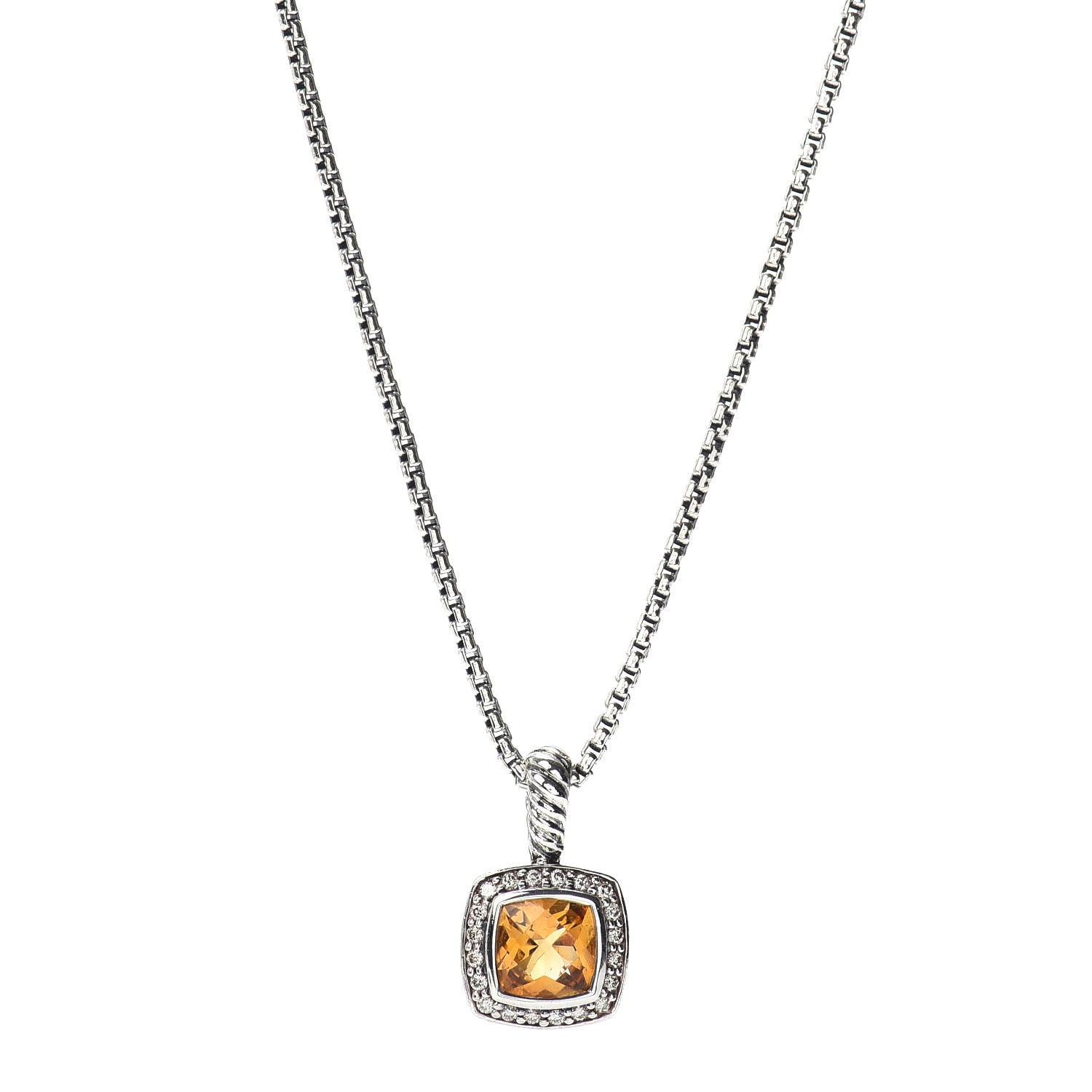 David Yurman Sterling Silver Diamond Citrine 7mm Petite Albion Pendant Necklace 1 of 4