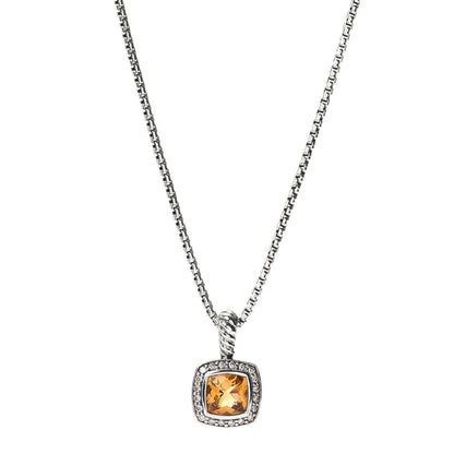 David Yurman Sterling Silver Diamond Citrine 7mm Petite Albion Pendant Necklace 1 of 4