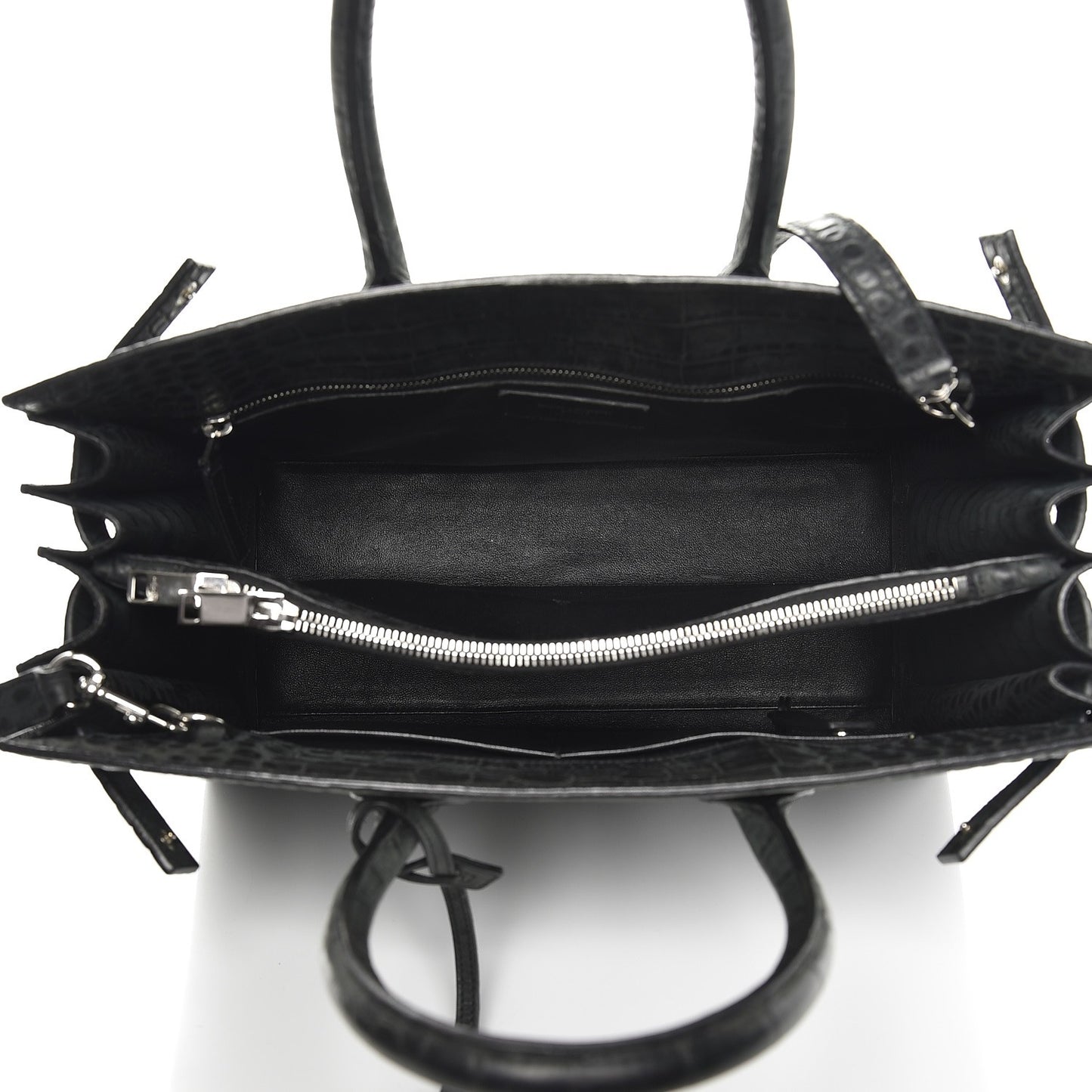 Calfskin Crocodile Embossed Small Sac de Jour Dusty Black
