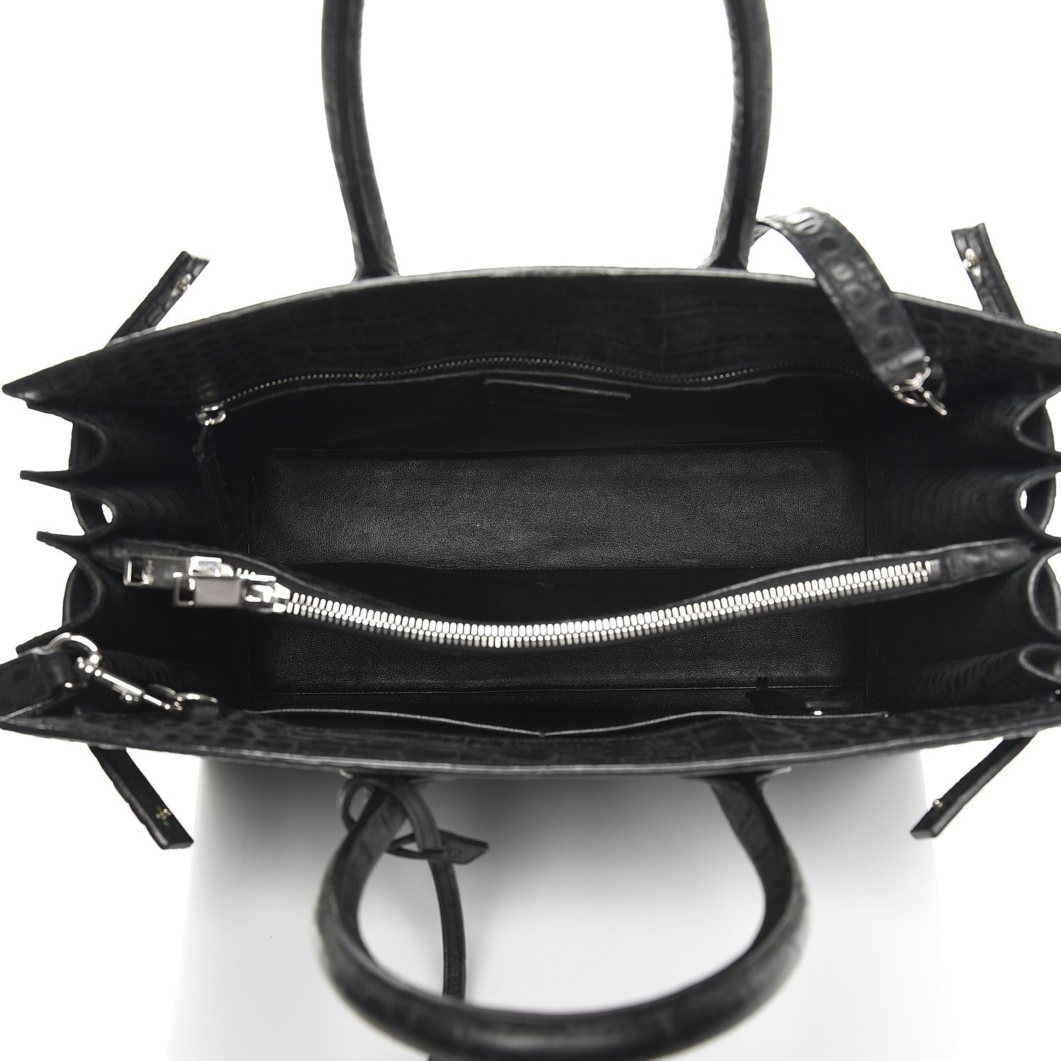 Saint Laurent Calfskin Crocodile Embossed Small Sac de Jour Dusty Black 6 of 14