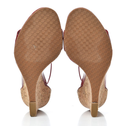 Gucci Vitello Vernice Cork Wedge Sandals 7.5 Red Naturale 5 of 13