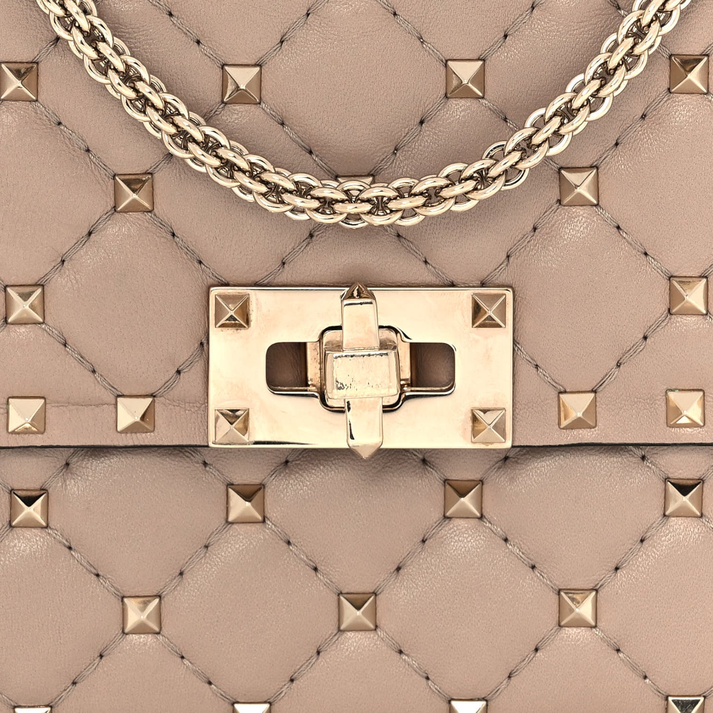 Lambskin Rockstud Spike Wallet on Chain Poudre