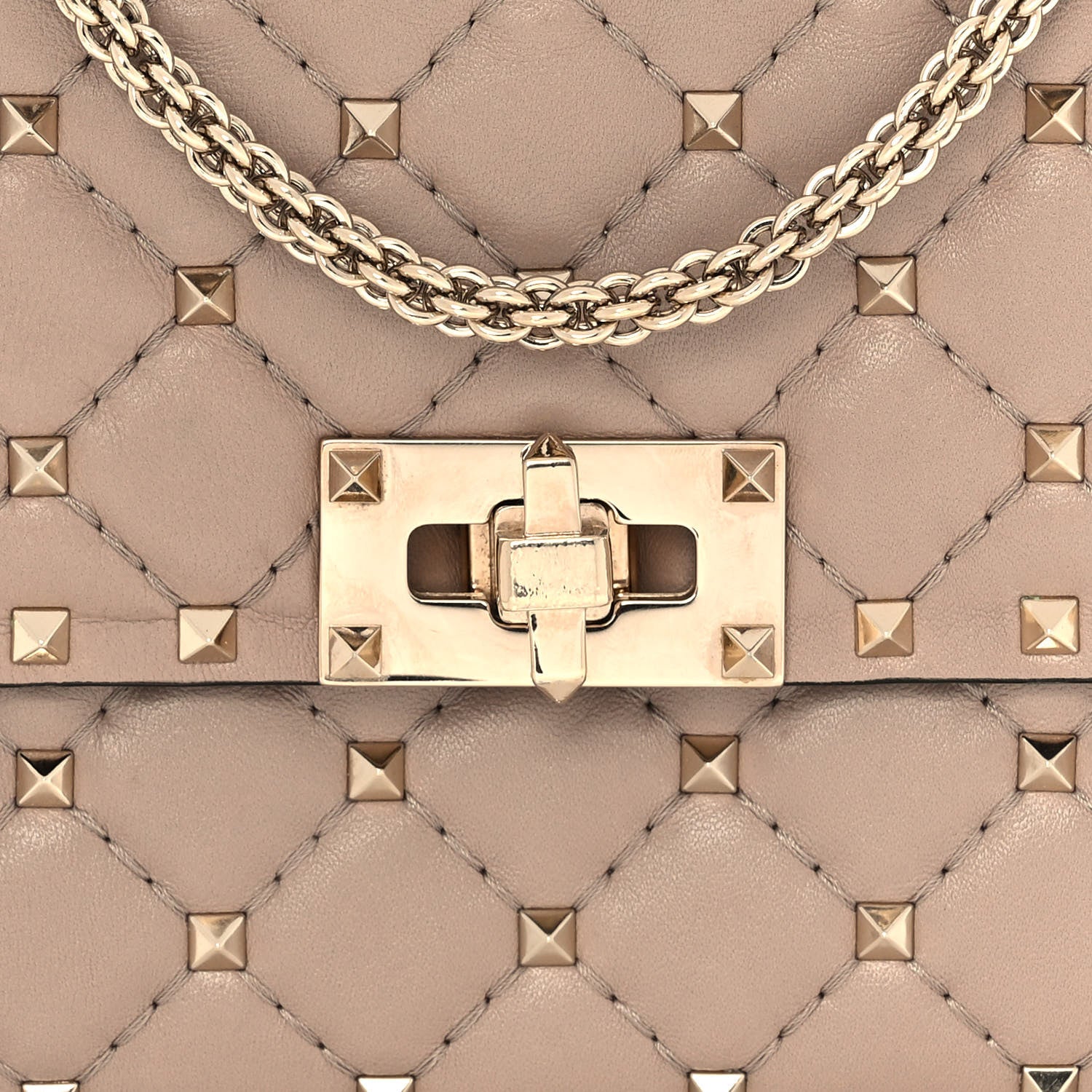Valentino Garavani Lambskin Rockstud Spike Wallet on Chain Poudre 7 of 10