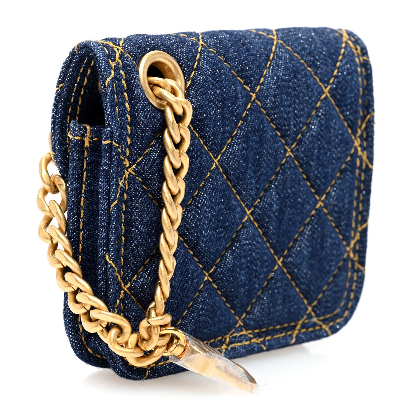 Denim Quilted Double You Flap Bag Charm Blue