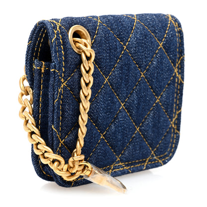 Chanel Denim Quilted Double You Flap Bag Charm Blue 3 of 8