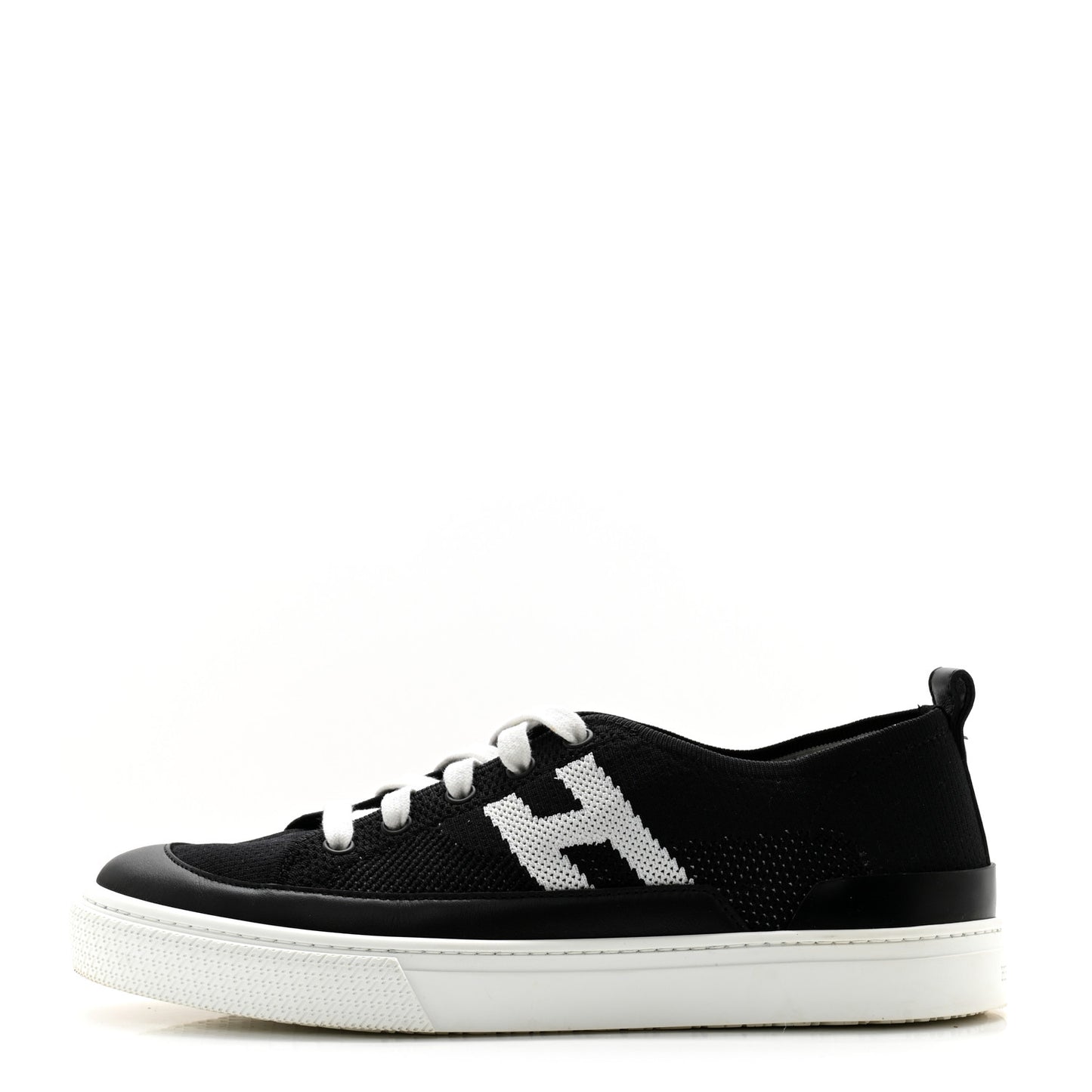 Knit Fabric Calfskin Deep Sneakers 39 Black White