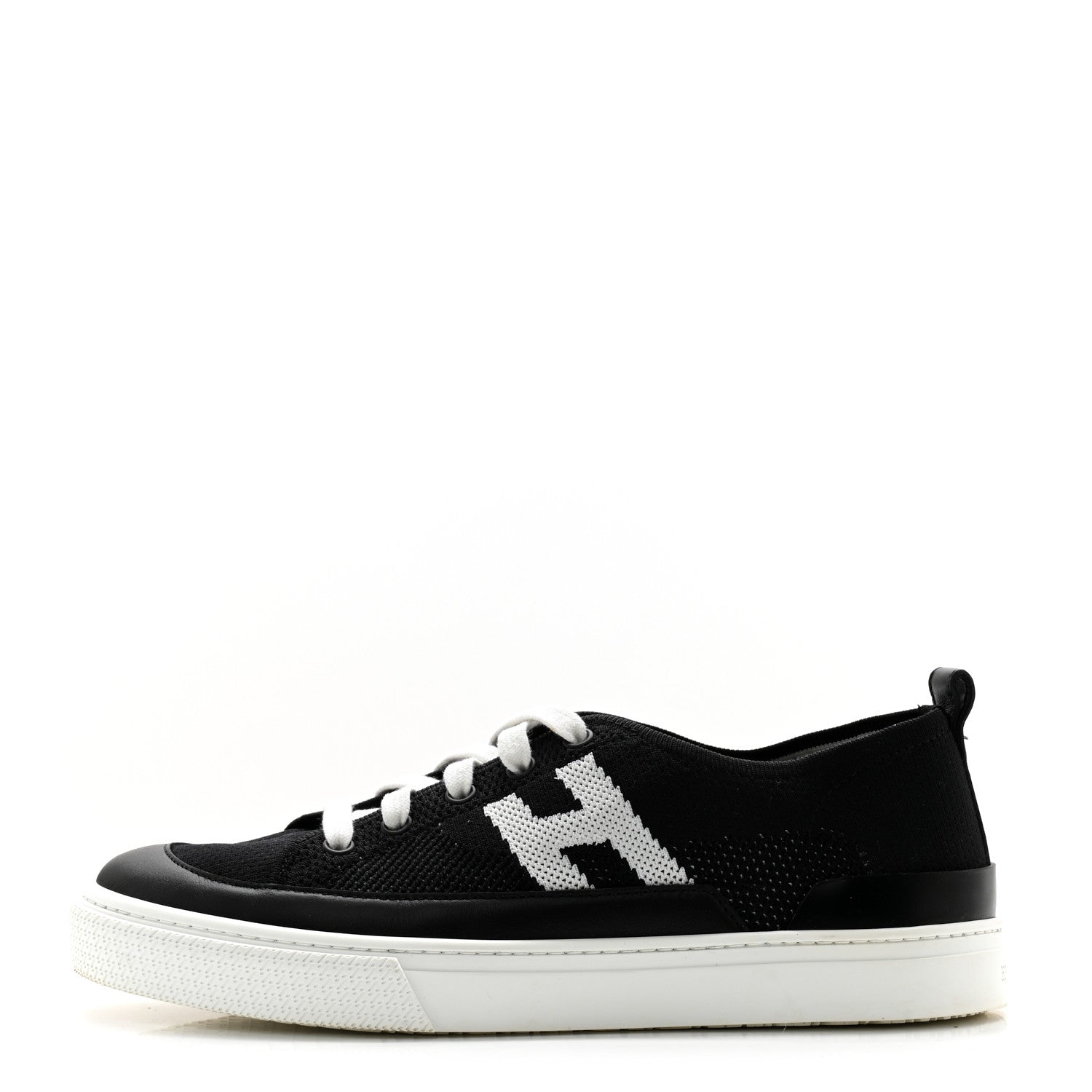 Hermes Knit Fabric Calfskin Deep Sneakers 39 Black White 1 of 11