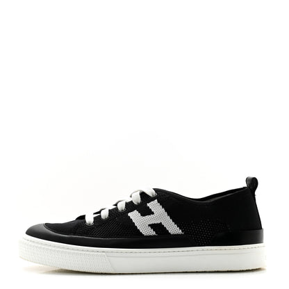 Hermes Knit Fabric Calfskin Deep Sneakers 39 Black White 1 of 11