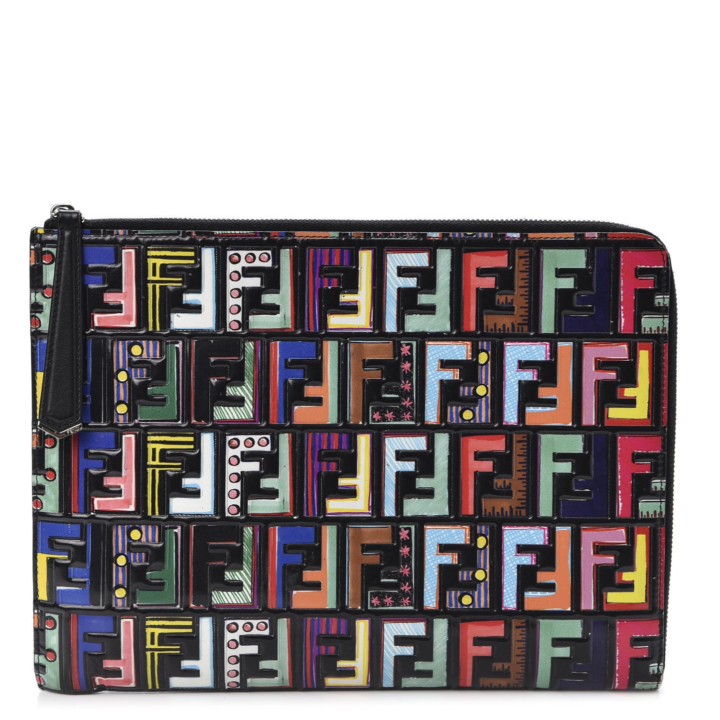 Vitello Dolce Fun Fair Embossed Zip Around Pouch Black Multicolor