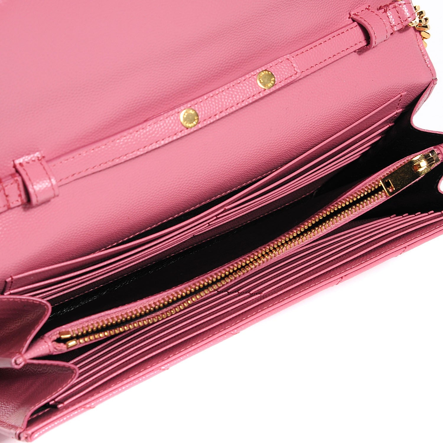 Saint Laurent Grain de Poudre Matelasse Chevron Medium Monogram Chain Wallet Pink 5 of 8