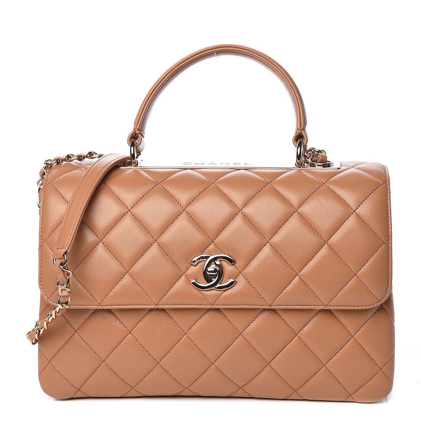 Lambskin Quilted Medium Trendy CC Flap Dual Handle Bag Beige
