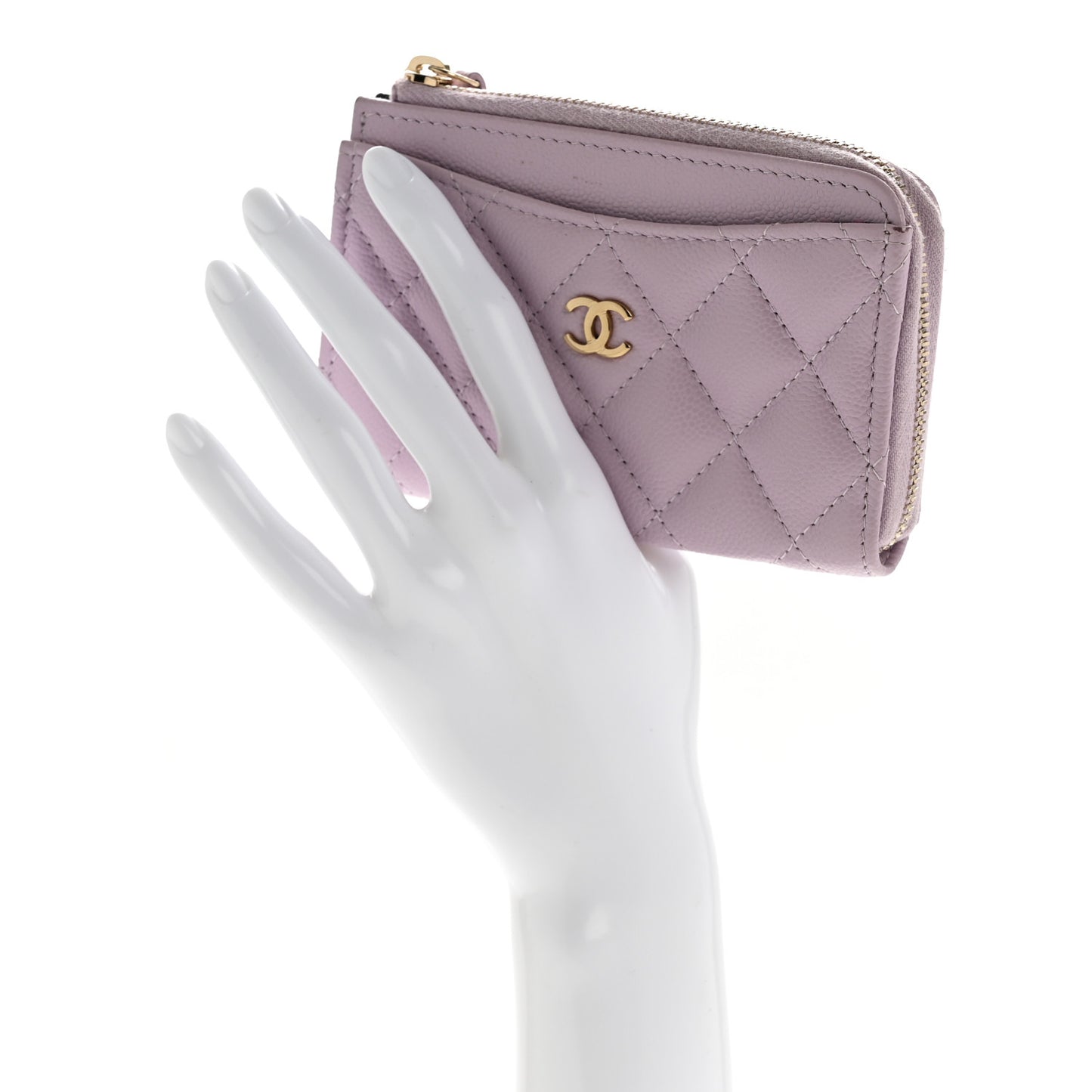 Caviar Quilted CC Zip Around Card Holder Light Purple