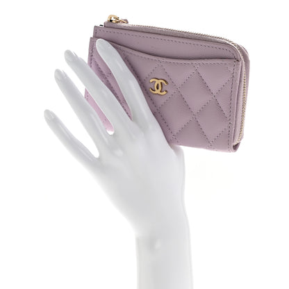 Chanel Caviar Quilted CC Zip Around Card Holder Light Purple 2 of 10