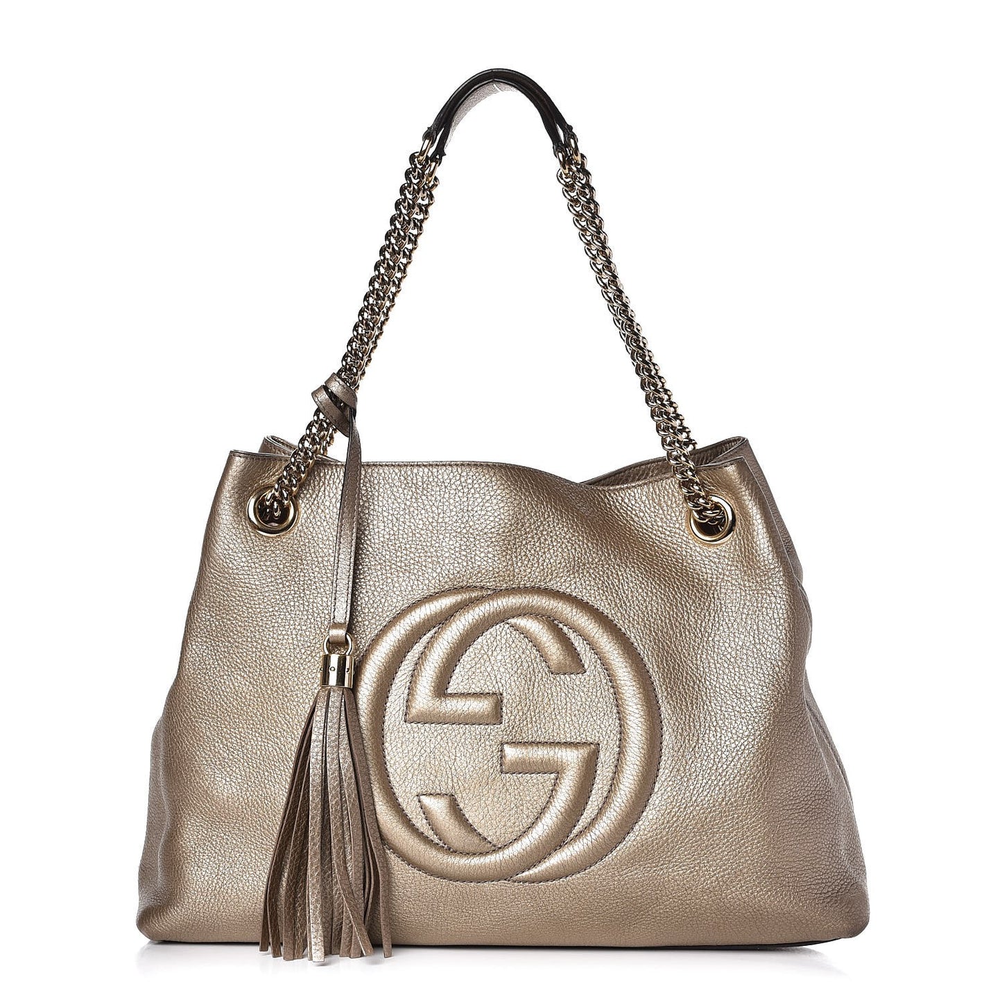 Metallic Pebbled Calfskin Medium Soho Chain Shoulder Bag Golden Beige
