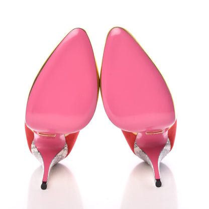 Gucci Metallic Nappa Kid Scamosciato Elaphe Snakeskin Peachy Pumps 38 Oro Red Roccia 5 of 11