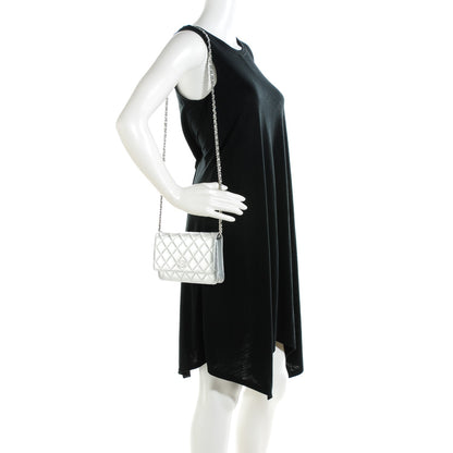 Chanel Metallic Lambskin Quilted Wallet On Chain WOC Silver 2 of 8