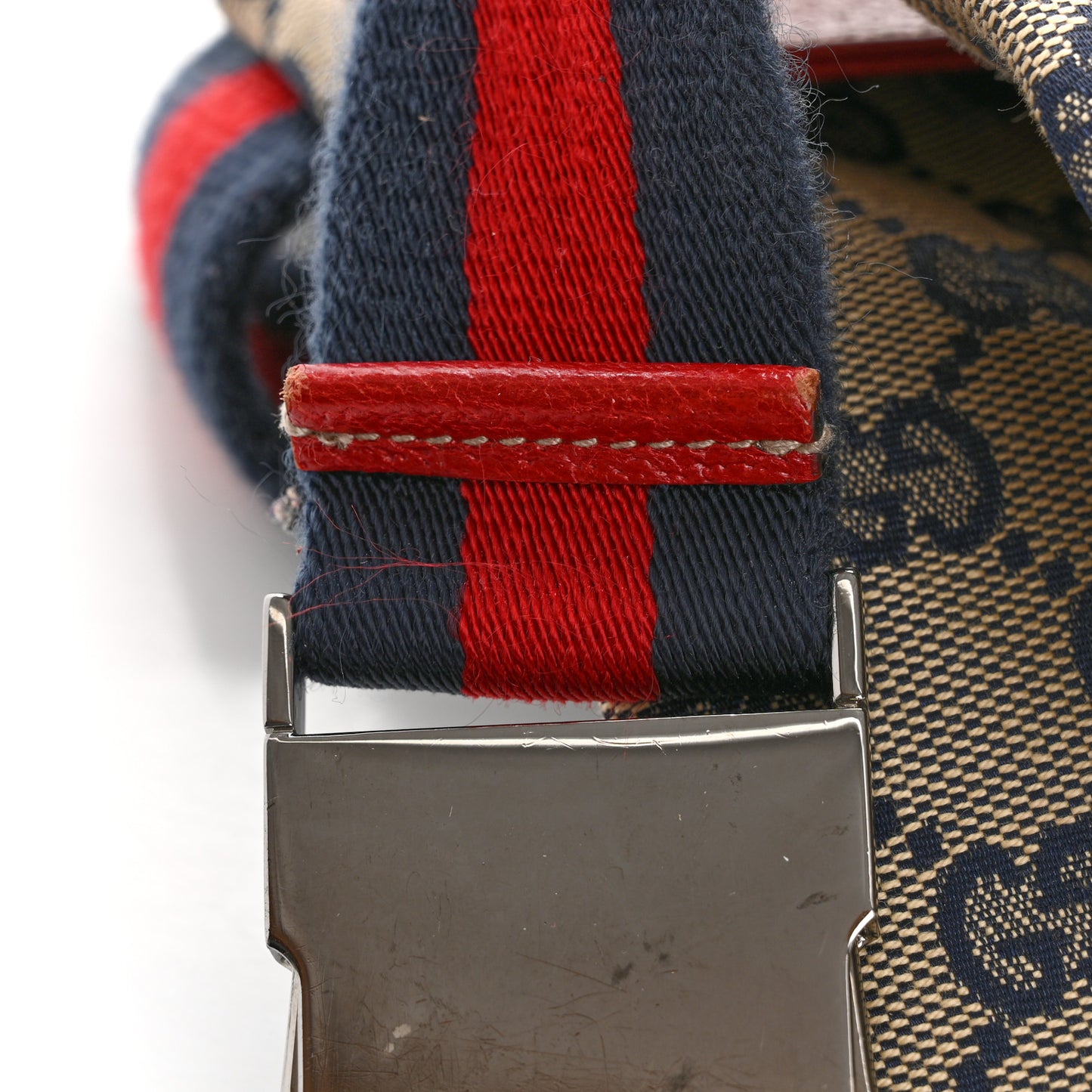 GG Monogram Web Double Pocket Belt Bag Navy Red
