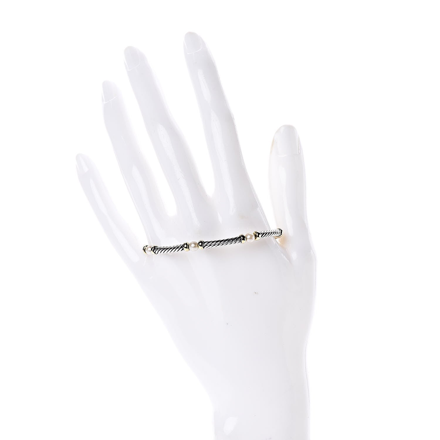 David Yurman Sterling Silver 18K Yellow Gold Pearl Metro Cable Bracelet 2 of 4