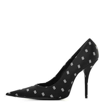 Balenciaga Crepe Satin BB Allover Logo Knife 100mm Pumps 40 Black 1 of 10