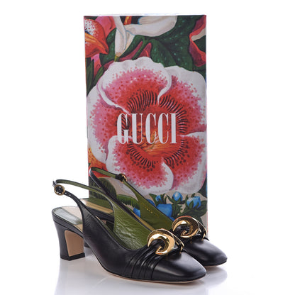 Gucci Malaga Kid Half Moon GG Square Toe Slingback Pumps 37 Black 8 of 8