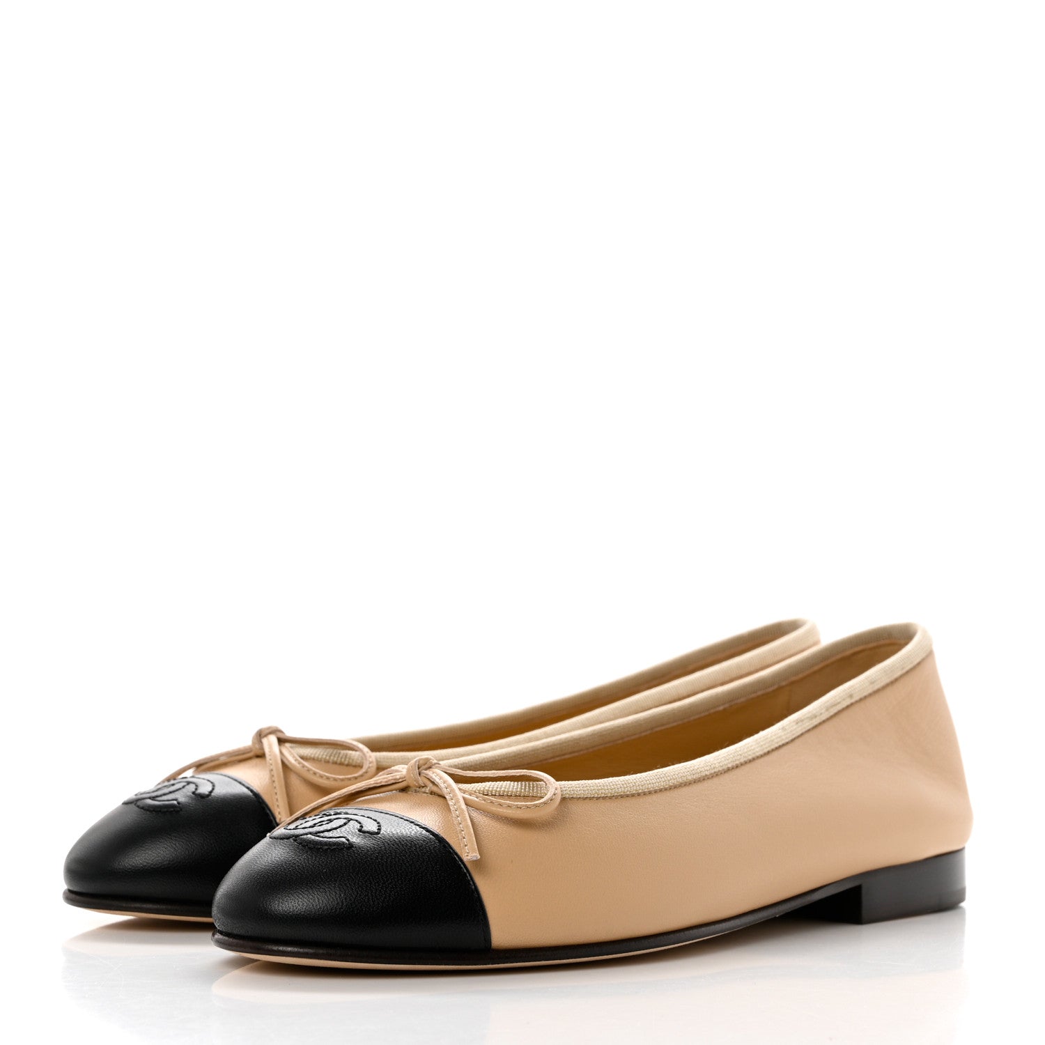 Chanel Lambskin Cap Toe CC Ballerina Flats 36 Beige Black 3 of 9