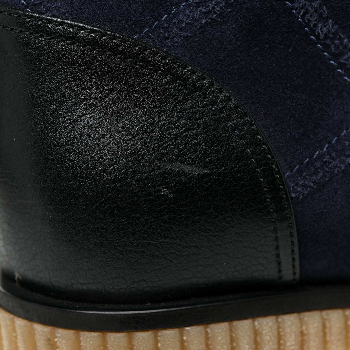Suede Calfskin Velvet Quilted CC Combat Boots 38.5 Navy Green Black