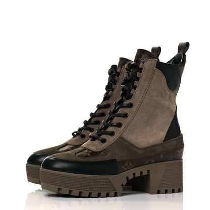 Louis Vuitton Suede Calfskin Monogram Laureate Platform Desert Boots 37 Taupe 3 of 6