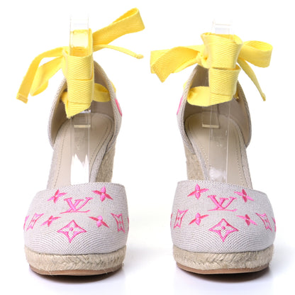 Louis Vuitton Canvas Monogram Starboard Wedge Espadrilles 39 Rose Pop 2 of 9