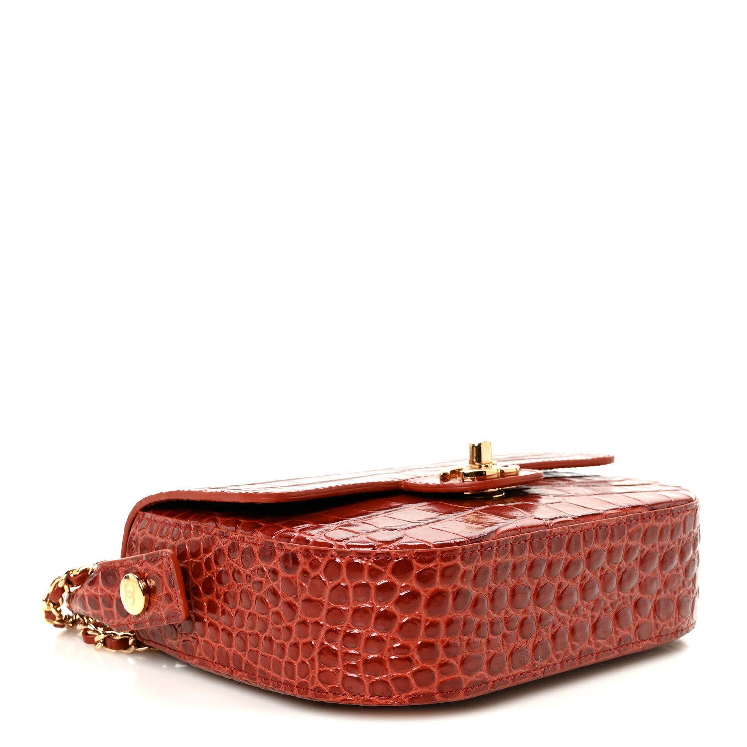 Chanel Calfskin Crocodile Embossed Turn Around Mini Flap Burgundy 4 of 10