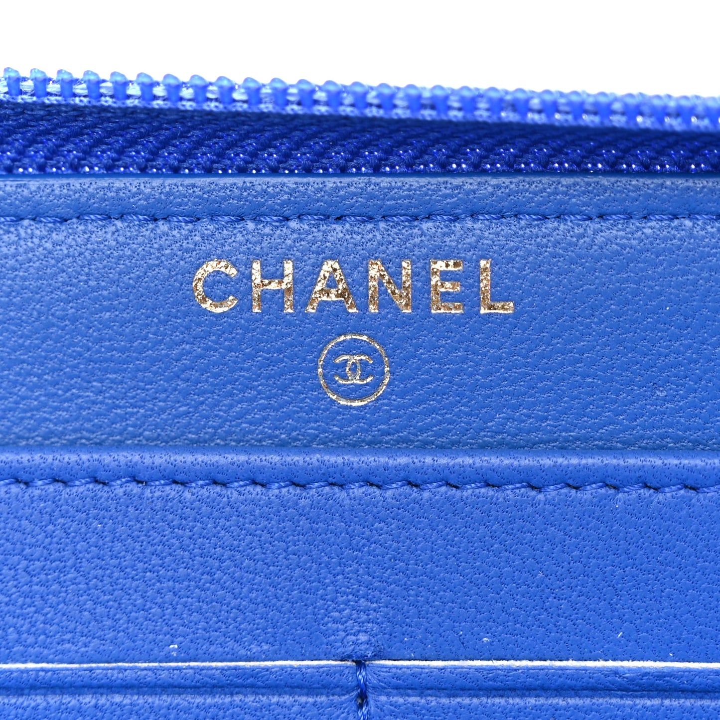 Lambskin Quilted Boy Zip Around Wallet Blue