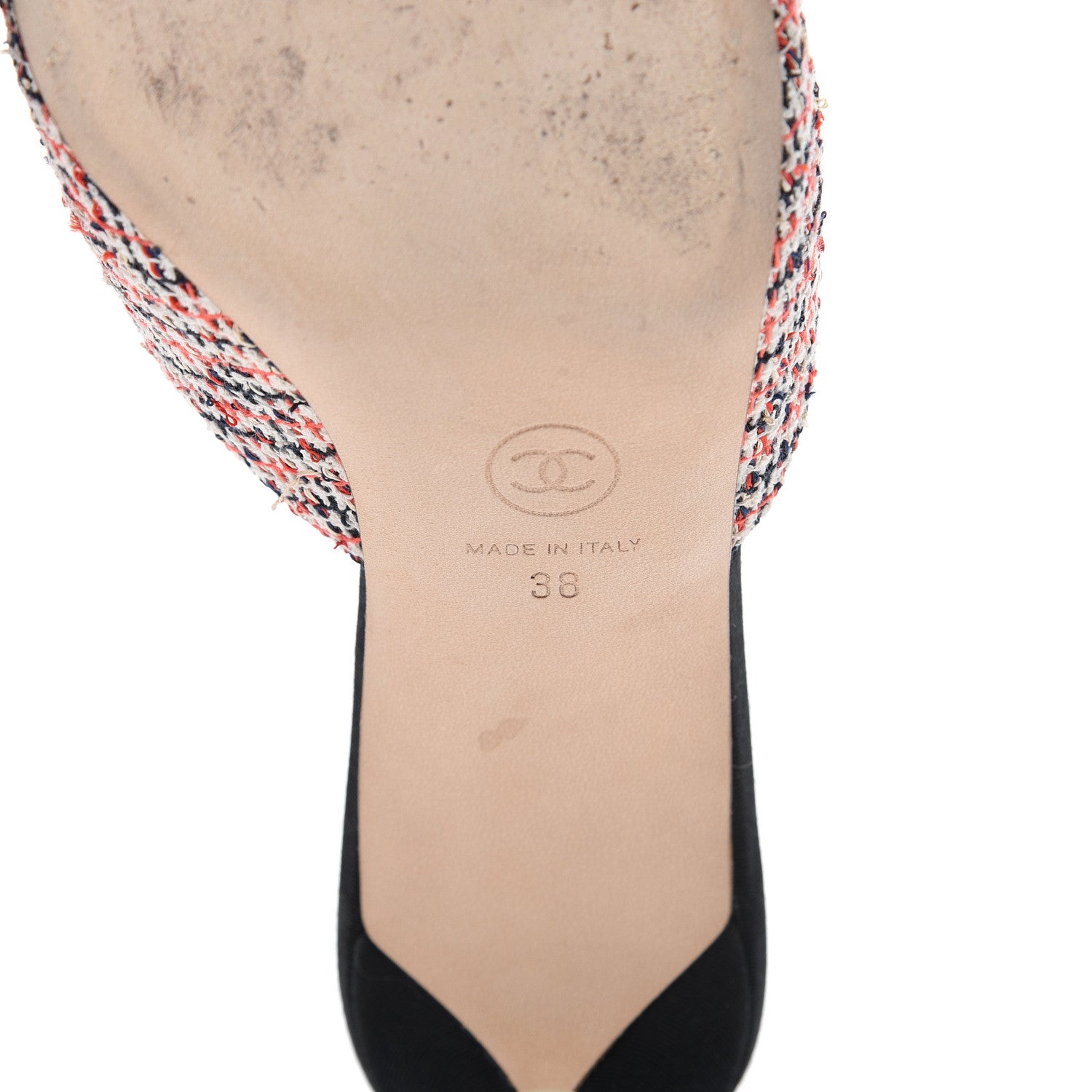 Chanel Tweed Grosgrain Pearl Cap Toe Mules 38 Black Red 7 of 11