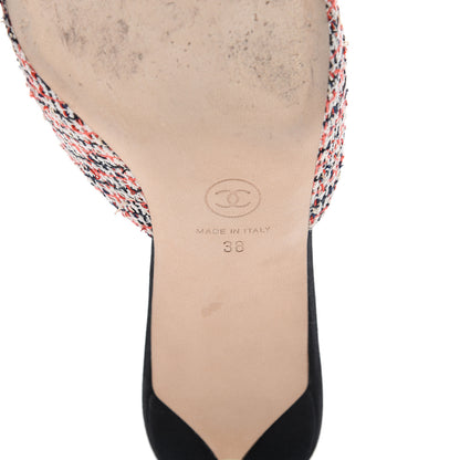 Chanel Tweed Grosgrain Pearl Cap Toe Mules 38 Black Red 7 of 11