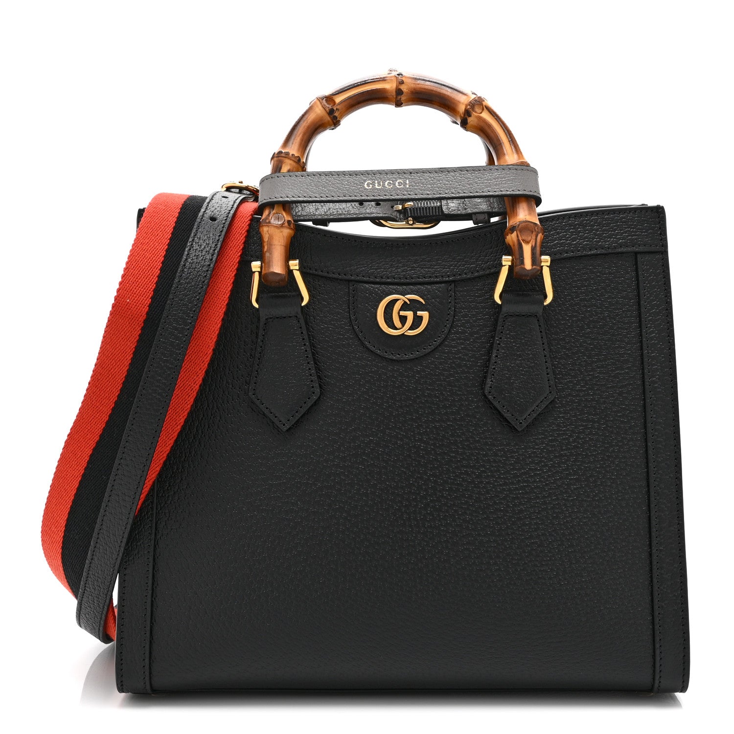 Gucci Textured Dollar Calfskin Web Small Diana Tote Bag Black Dusty Grey 1 of 11